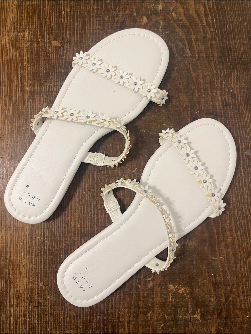 a new day White Floral Strap Slide Sandals